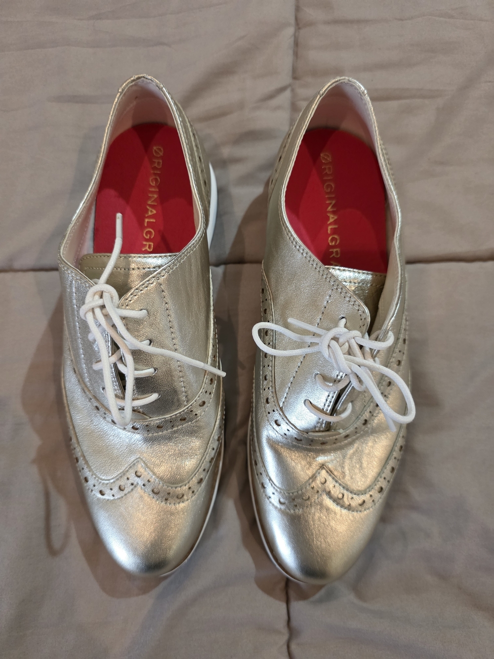 Cole Haan Women's Øriginal Grand Wingtip Oxfords in gold metallic leather NWT